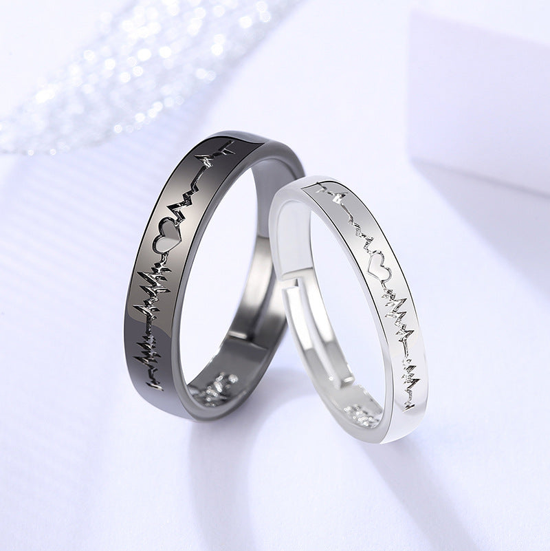 Black and white ECG couple ring, student couple ring