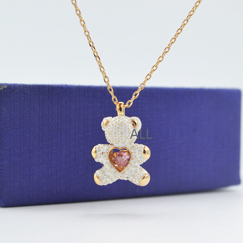 Heart Necklace with Swarovski Elements Beating Heart Necklace Female Bear Crystal Exquisite and Fashionable Clavicle Chain