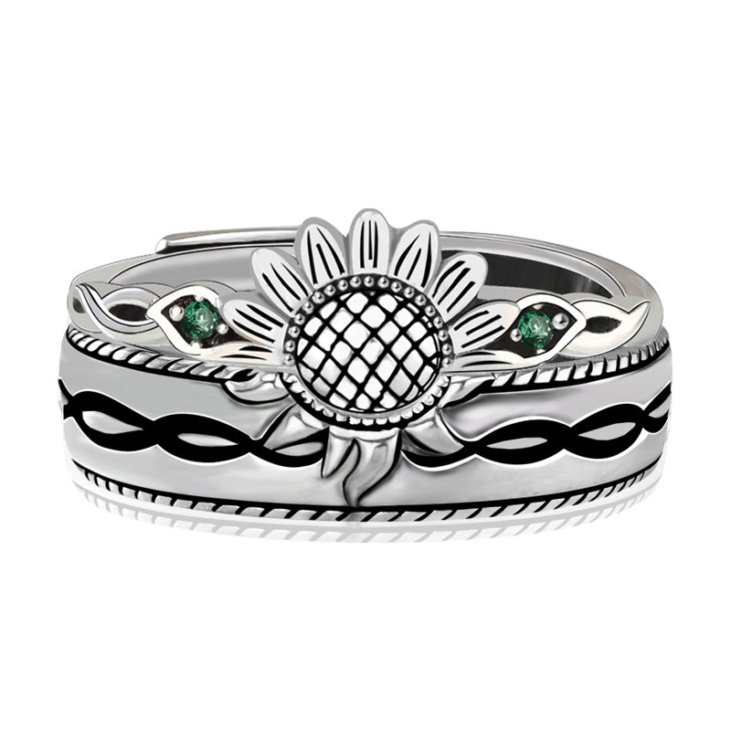 Valentine's Day gift sunflower and sun ring couple ring sterling silver s925 ring