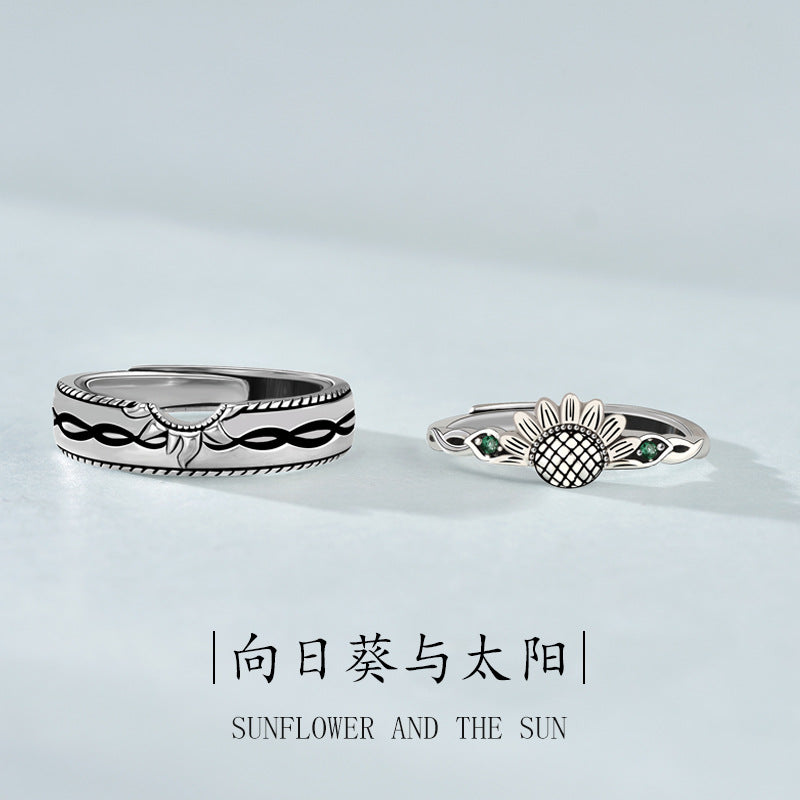 Valentine's Day gift sunflower and sun ring couple ring sterling silver s925 ring