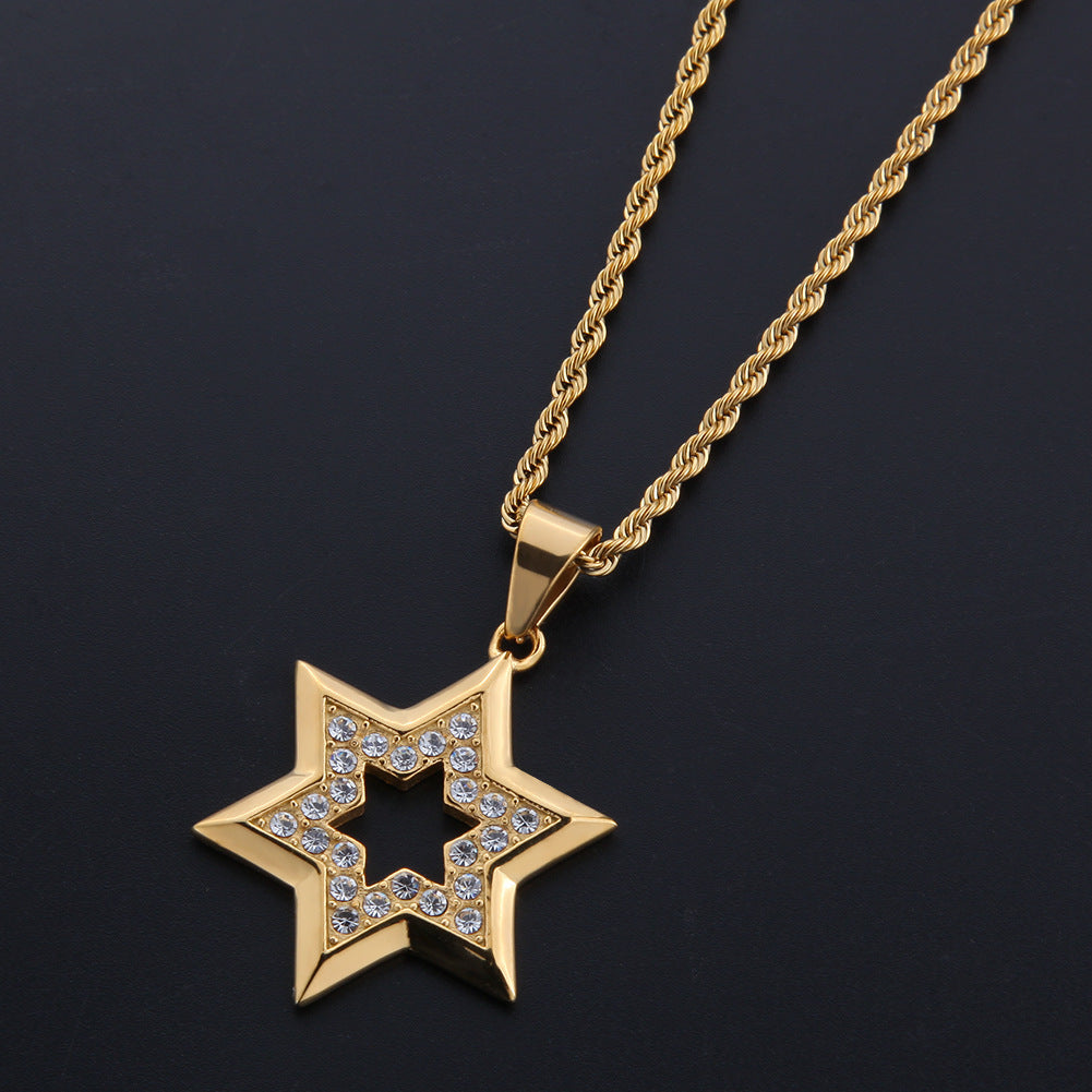 Alloy Rhinestone Necklace Hexagonal Star Necklace Electroplating