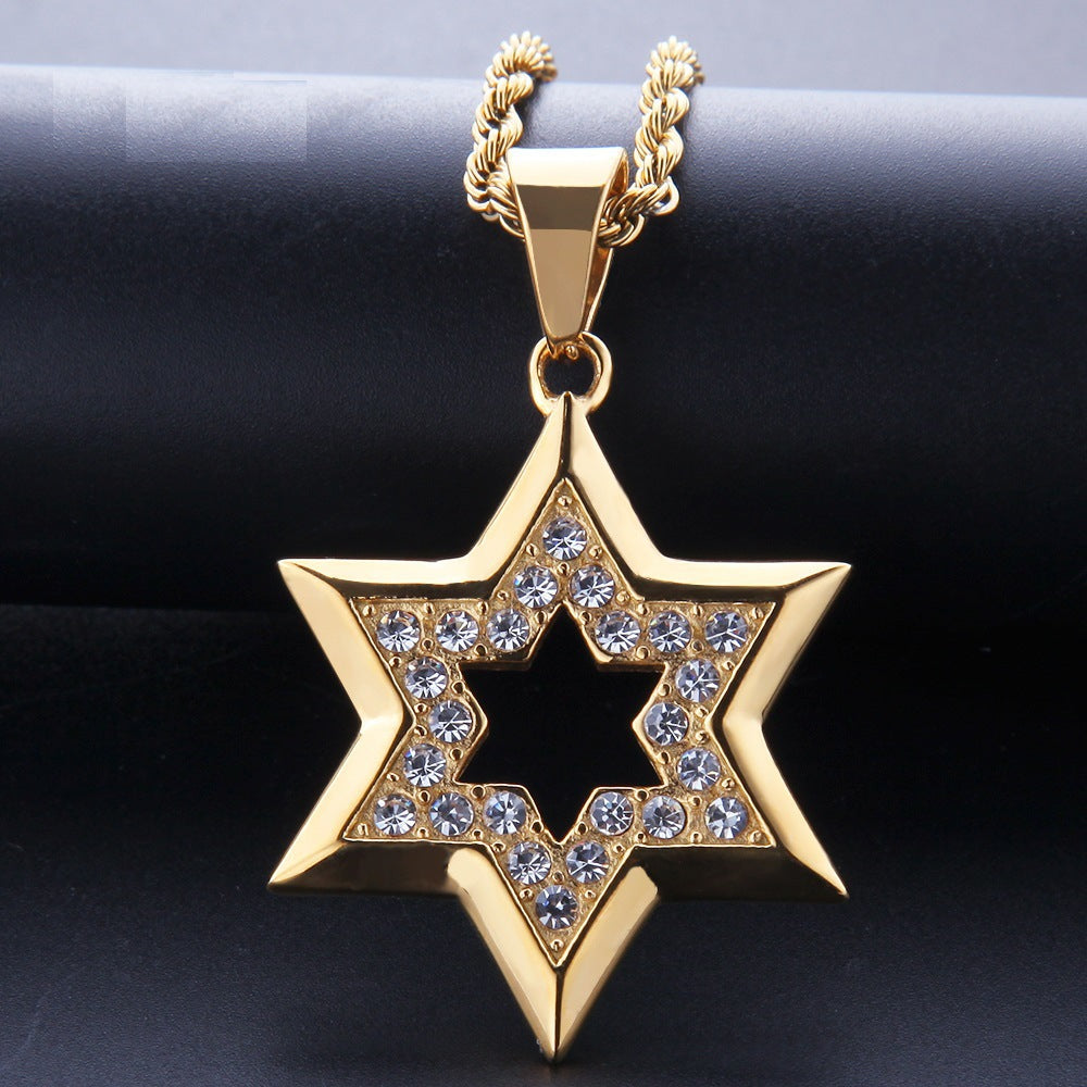 Alloy Rhinestone Necklace Hexagonal Star Necklace Electroplating