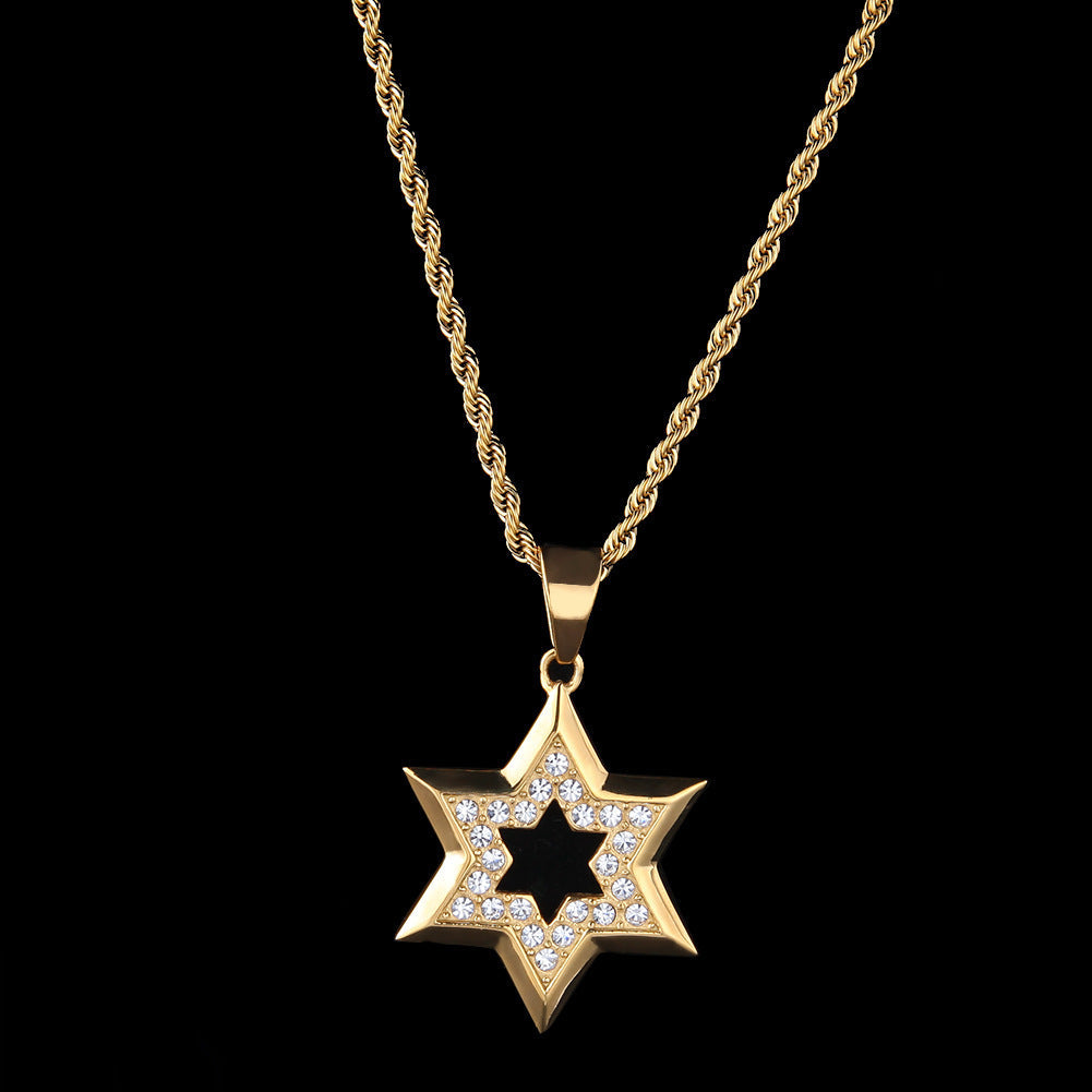 Alloy Rhinestone Necklace Hexagonal Star Necklace Electroplating