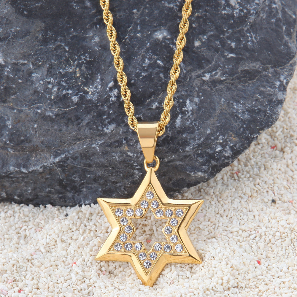 Alloy Rhinestone Necklace Hexagonal Star Necklace Electroplating