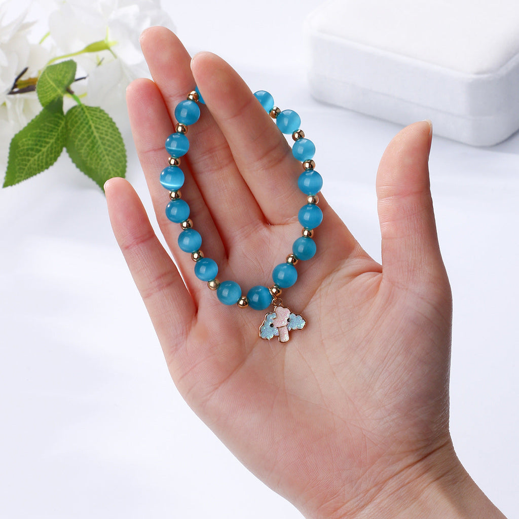 Faux Opal Bell Bracelet Bungee Cord Crystal Beaded Bracelet