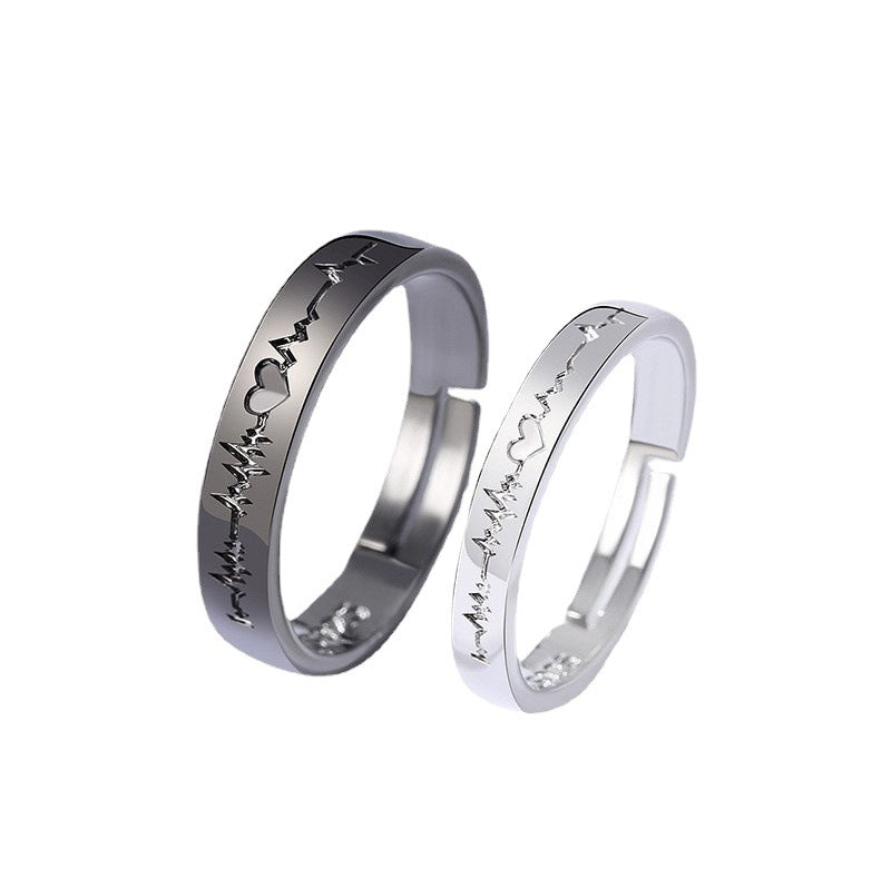 Black and white ECG couple ring, student couple ring