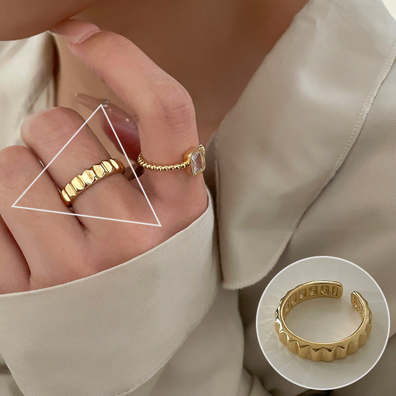 Palace Style S925 Silver geometric ring Female retro fashion colorful drop glaze opening ring Literary index finger ring
