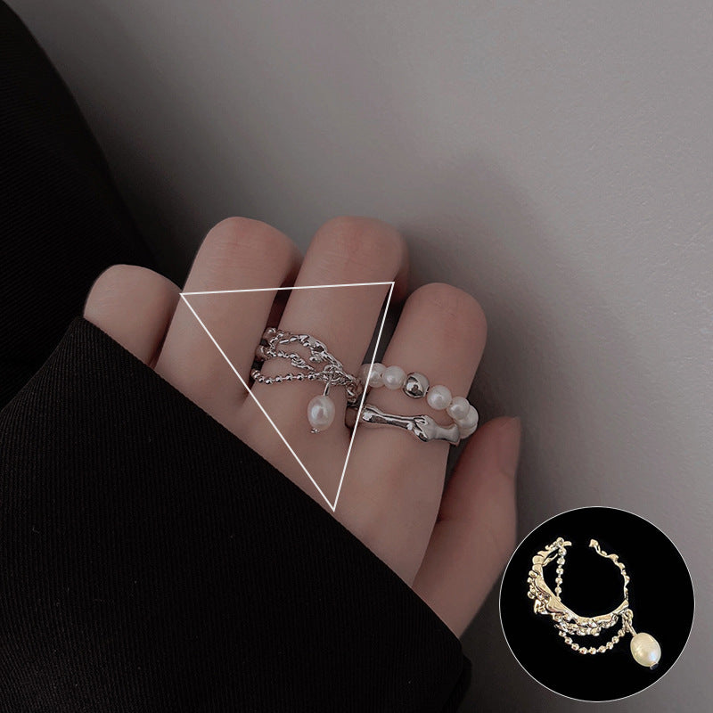 ins Artistic Temperament Pearl Ring Female Vintage S925 Silver fashion
