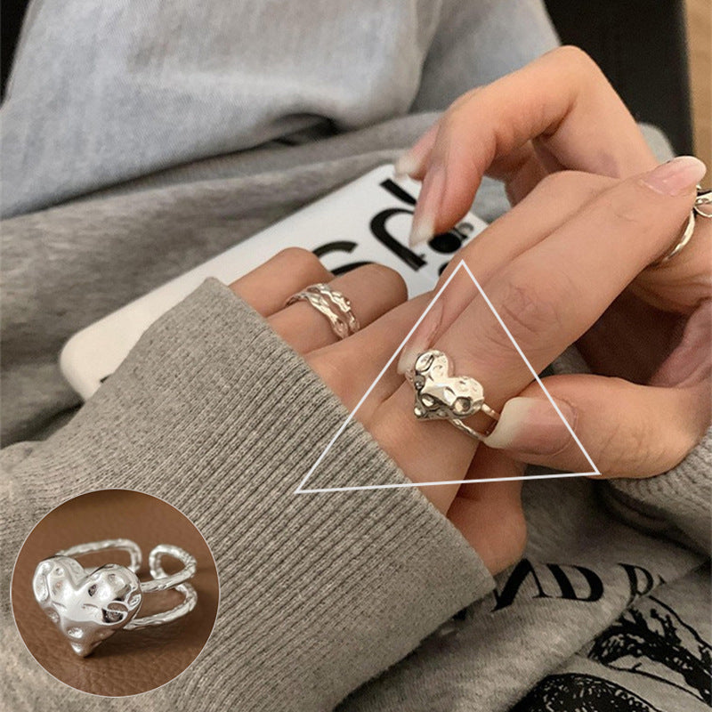 Palace Style S925 Silver geometric ring Female retro fashion colorful drop glaze opening ring Literary index finger ring
