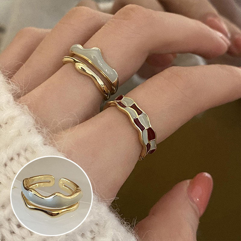 Palace Style S925 Silver geometric ring Female retro fashion colorful drop glaze opening ring Literary index finger ring