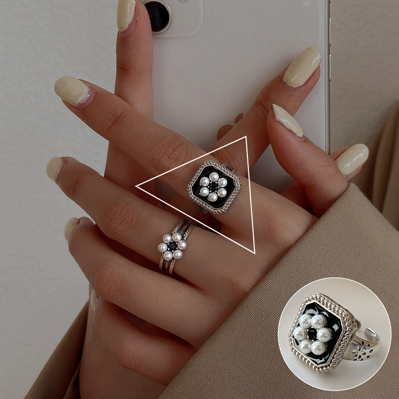 ins Artistic Temperament Pearl Ring Female Vintage S925 Silver fashion