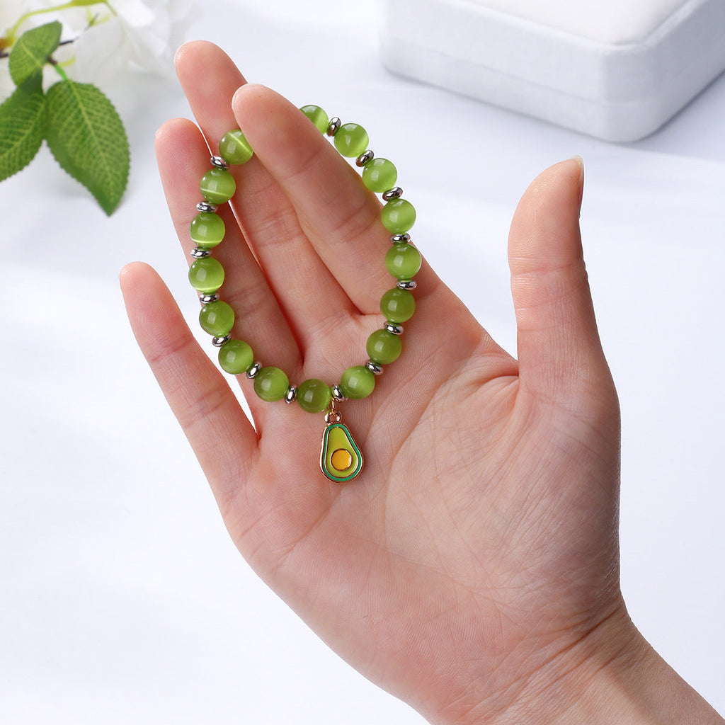Faux Opal Bell Bracelet Bungee Cord Crystal Beaded Bracelet