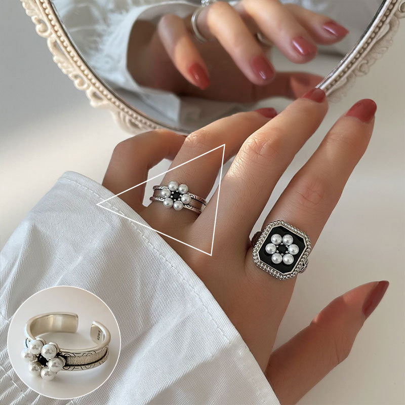 ins Artistic Temperament Pearl Ring Female Vintage S925 Silver fashion