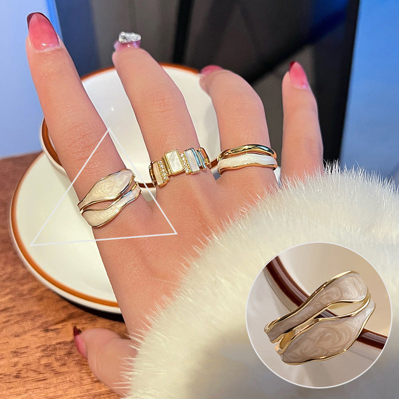 Palace Style S925 Silver geometric ring Female retro fashion colorful drop glaze opening ring Literary index finger ring
