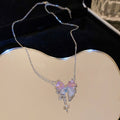 Pink love zircon necklace Female 2023 new light luxury niche net red collarbone chain temperament sweet choker