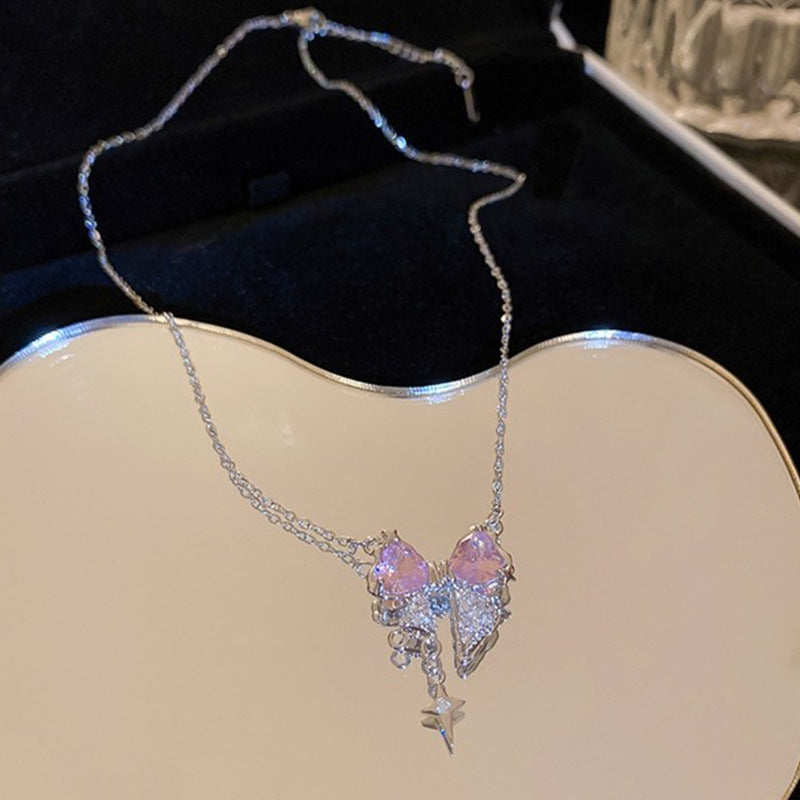 Pink love zircon necklace Female 2023 new light luxury niche net red collarbone chain temperament sweet choker