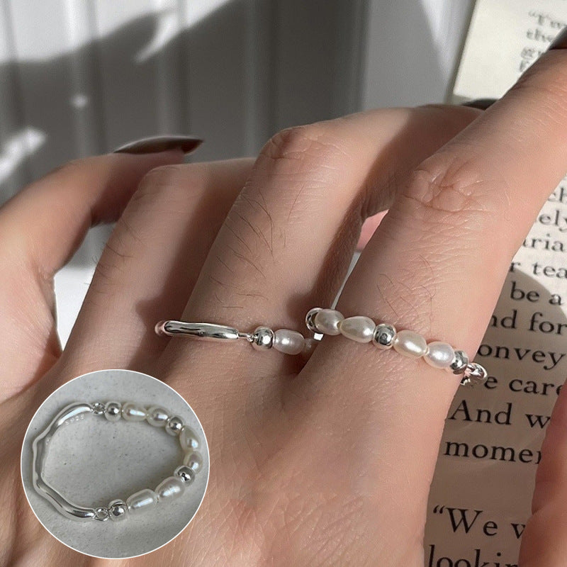 ins Artistic Temperament Pearl Ring Female Vintage S925 Silver fashion