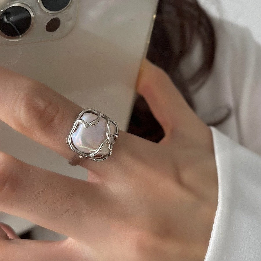 ins Artistic Temperament Pearl Ring Female Vintage S925 Silver fashion