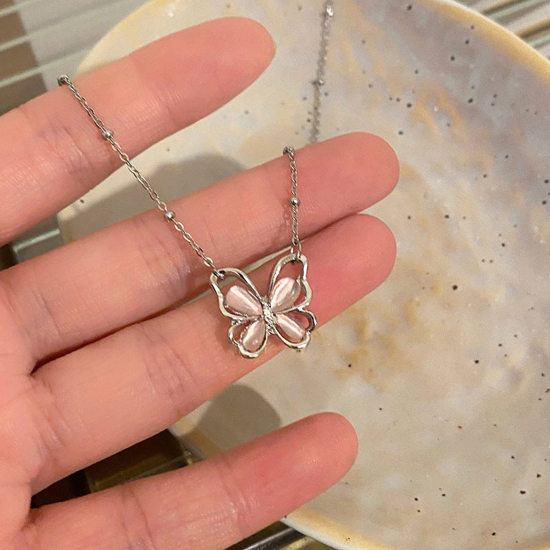 Pink love zircon necklace Female 2023 new light luxury niche net red collarbone chain temperament sweet choker