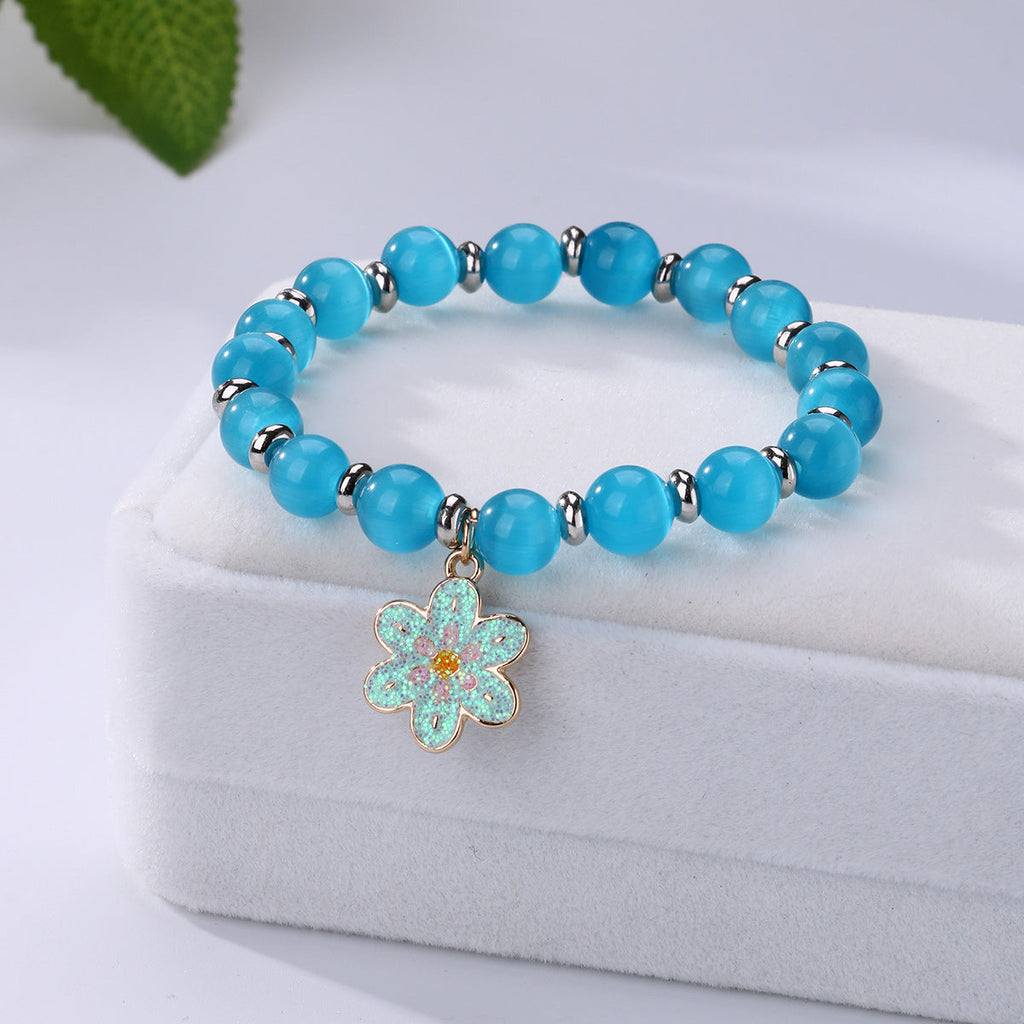 Faux Opal Bell Bracelet Bungee Cord Crystal Beaded Bracelet