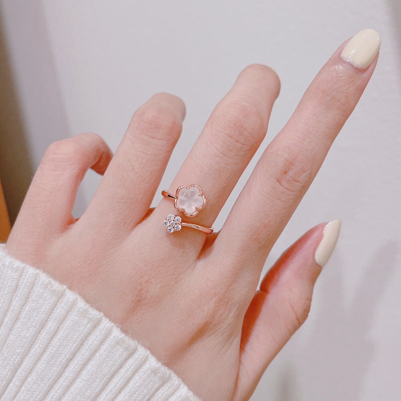 Cherry blossom necklace female light luxury niche design sense 925 sterling silver clavicle chain ins cold wind simple pink crystal peach blossom