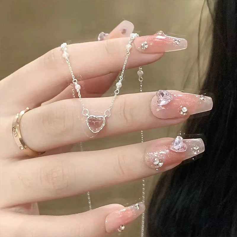 Pink love zircon necklace Female 2023 new light luxury niche net red collarbone chain temperament sweet choker