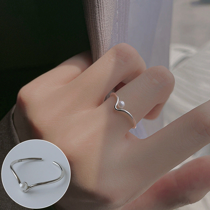ins Artistic Temperament Pearl Ring Female Vintage S925 Silver fashion