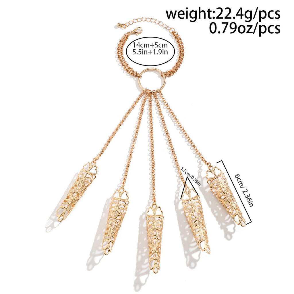 Halloween Gothic Ghost Finger Bracelet Punk Conical Nail Chain Ring Jewelry
