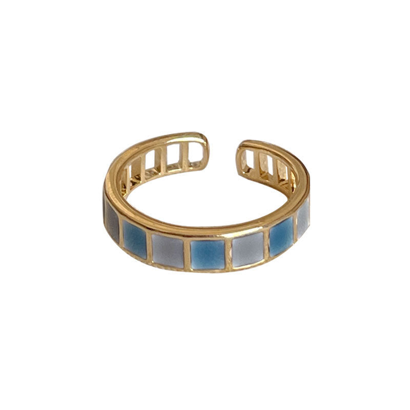 Palace Style S925 Silver geometric ring Female retro fashion colorful drop glaze opening ring Literary index finger ring