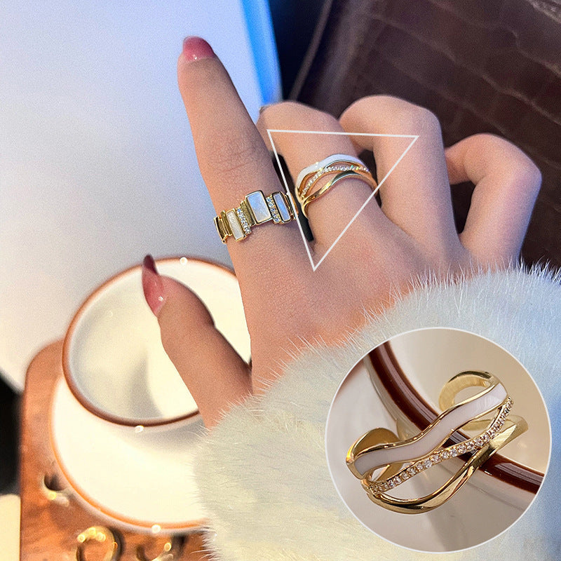 Palace Style S925 Silver geometric ring Female retro fashion colorful drop glaze opening ring Literary index finger ring