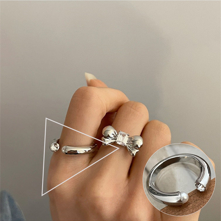 Palace Style S925 Silver geometric ring Female retro fashion colorful drop glaze opening ring Literary index finger ring