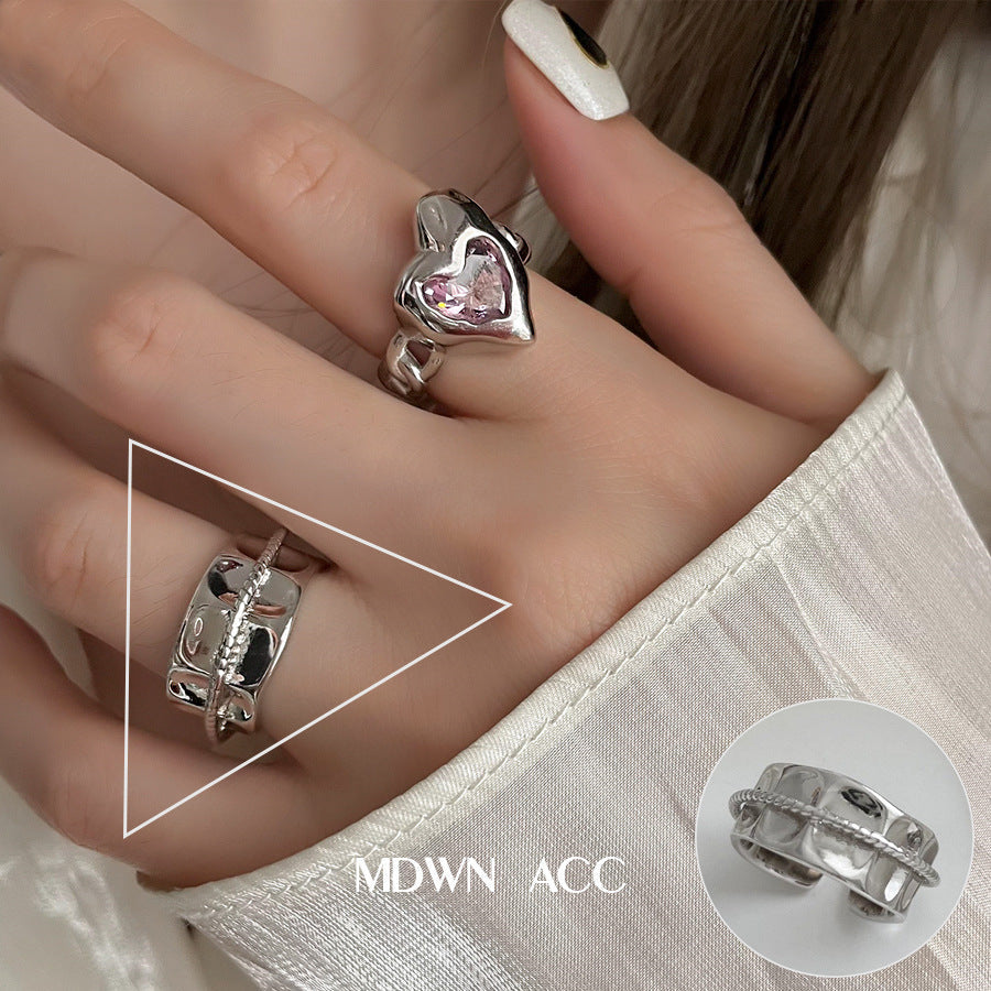 Palace Style S925 Silver geometric ring Female retro fashion colorful drop glaze opening ring Literary index finger ring