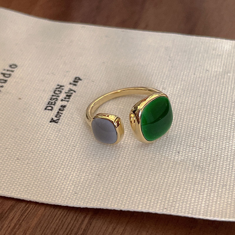 Palace Style S925 Silver geometric ring Female retro fashion colorful drop glaze opening ring Literary index finger ring