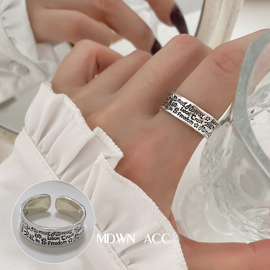 Palace Style S925 Silver geometric ring Female retro fashion colorful drop glaze opening ring Literary index finger ring