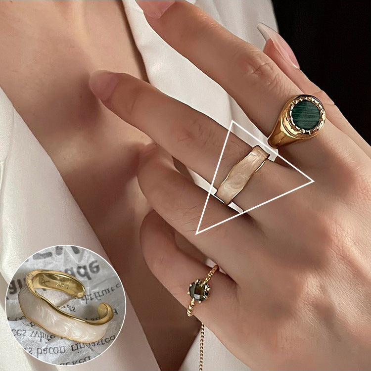 ins Artistic Temperament Pearl Ring Female Vintage S925 Silver fashion