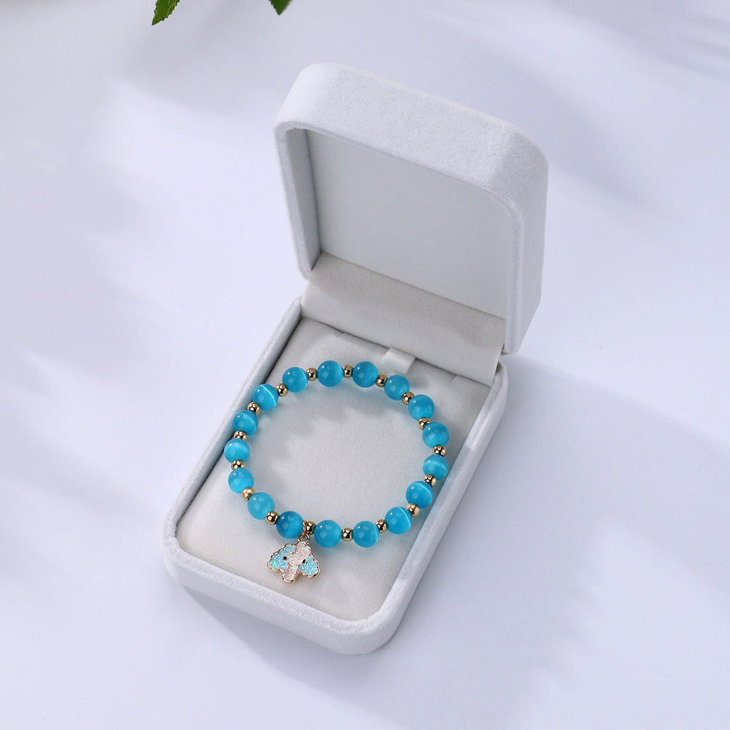 Faux Opal Bell Bracelet Bungee Cord Crystal Beaded Bracelet