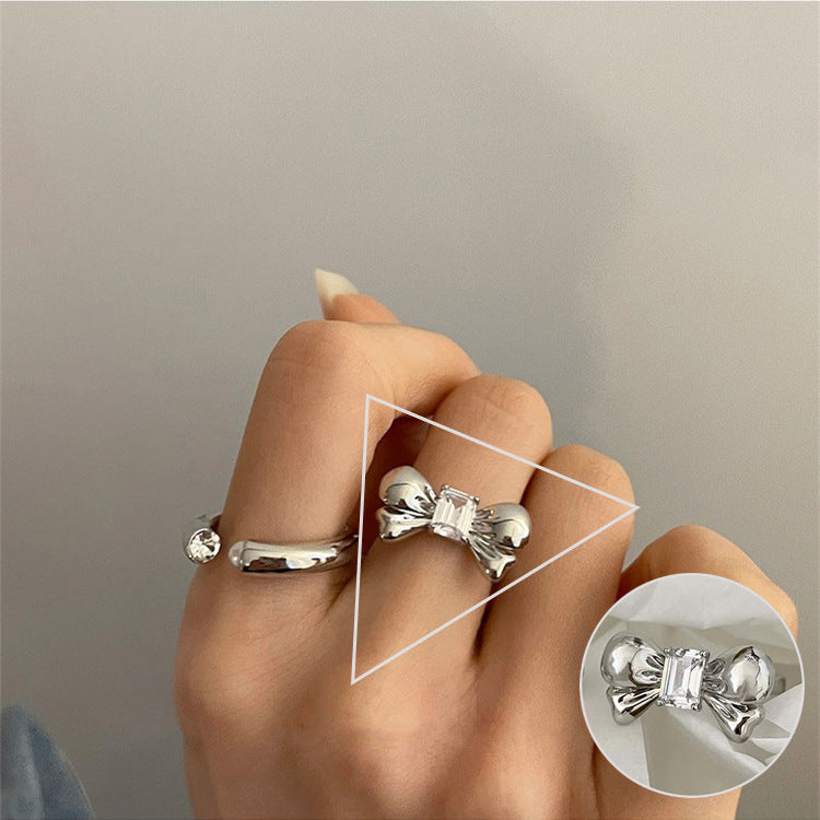 Palace Style S925 Silver geometric ring Female retro fashion colorful drop glaze opening ring Literary index finger ring