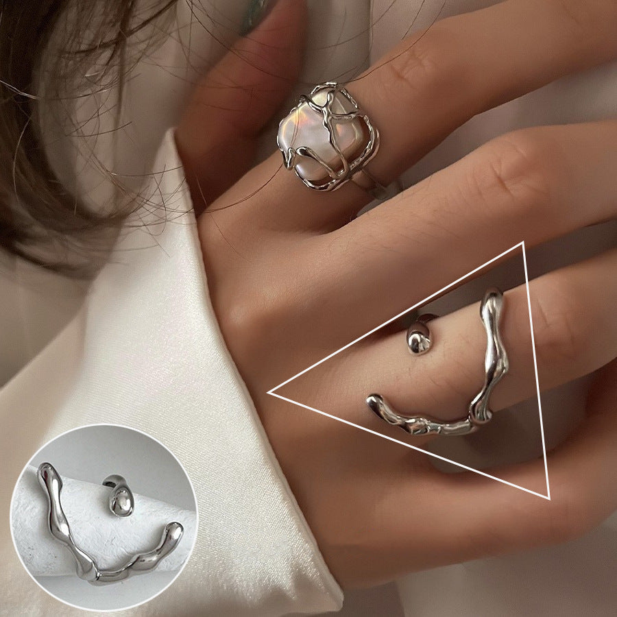 ins Artistic Temperament Pearl Ring Female Vintage S925 Silver fashion