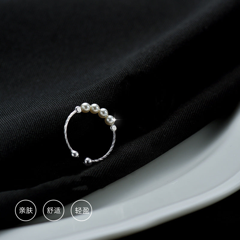 ins Artistic Temperament Pearl Ring Female Vintage S925 Silver fashion