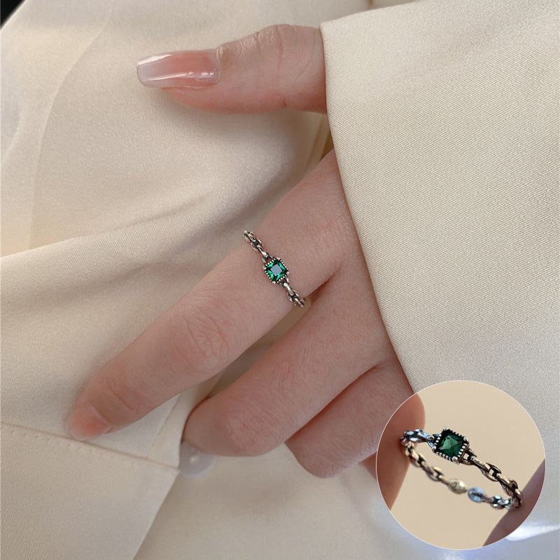 Palace Style S925 Silver geometric ring Female retro fashion colorful drop glaze opening ring Literary index finger ring