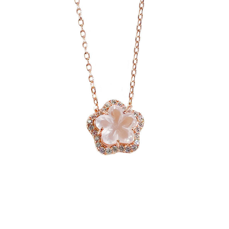 Cherry blossom necklace female light luxury niche design sense 925 sterling silver clavicle chain ins cold wind simple pink crystal peach blossom