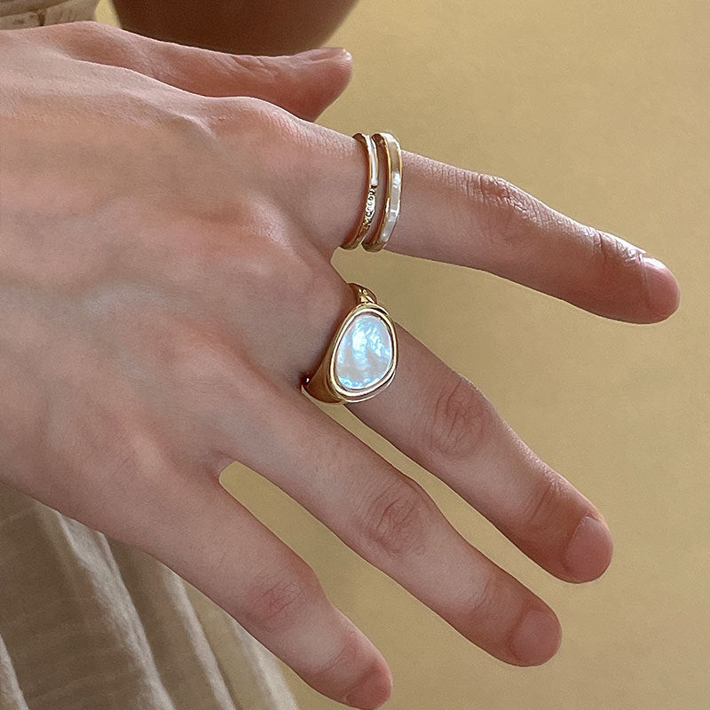 Palace Style S925 Silver geometric ring Female retro fashion colorful drop glaze opening ring Literary index finger ring