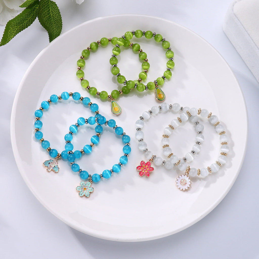 Faux Opal Bell Bracelet Bungee Cord Crystal Beaded Bracelet